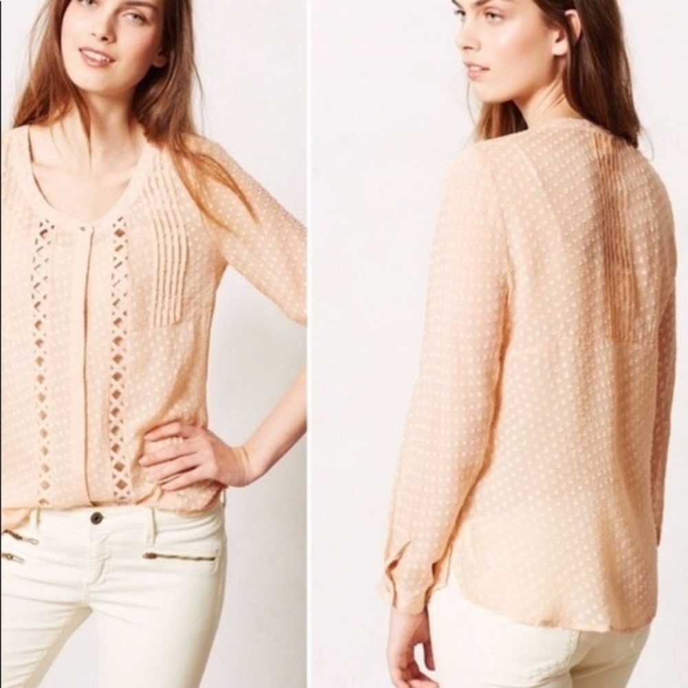 Anthro blush Meadow Tuesday blouse sz L